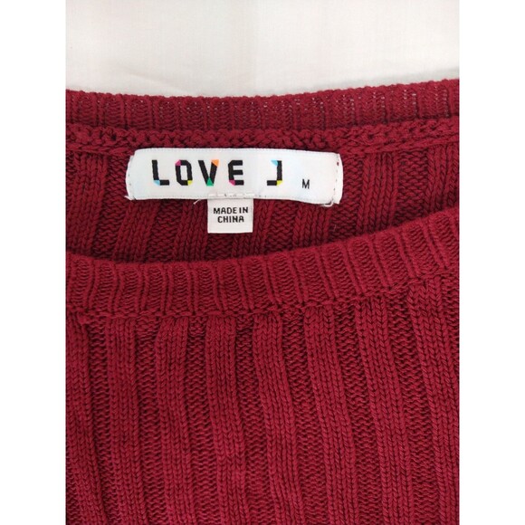 Love J Size M Distressed Cropped Short Sleeve Fringe Thrashed Red Wine Sweater - Picture 4 of 13